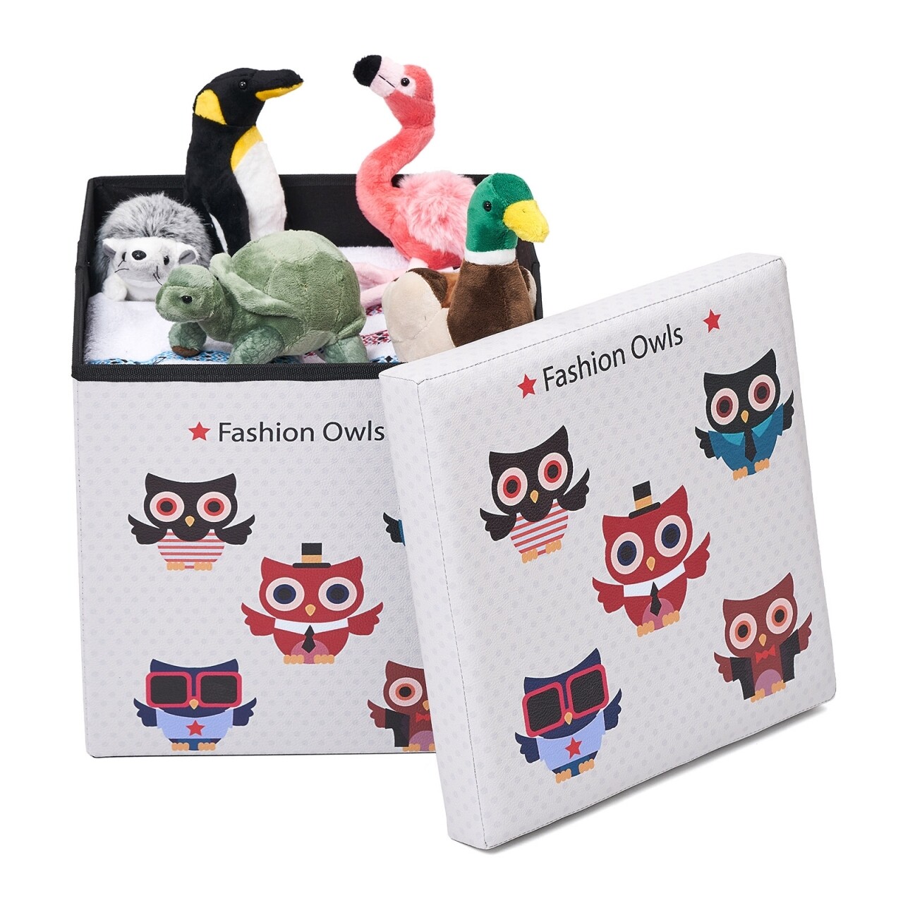 Taburet pliabil cu spatiu de depozitare Big Owls, Heinner Home, 37.5 x 38 x 38 cm, PVC, multicolor - imagine 4